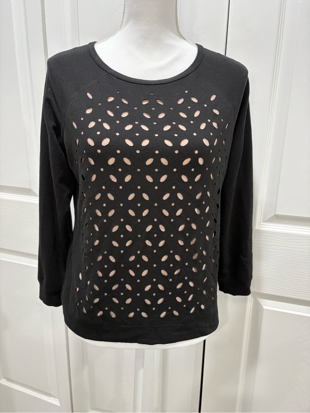 Women's Black Laser-Cut Long Sleeve Pullover